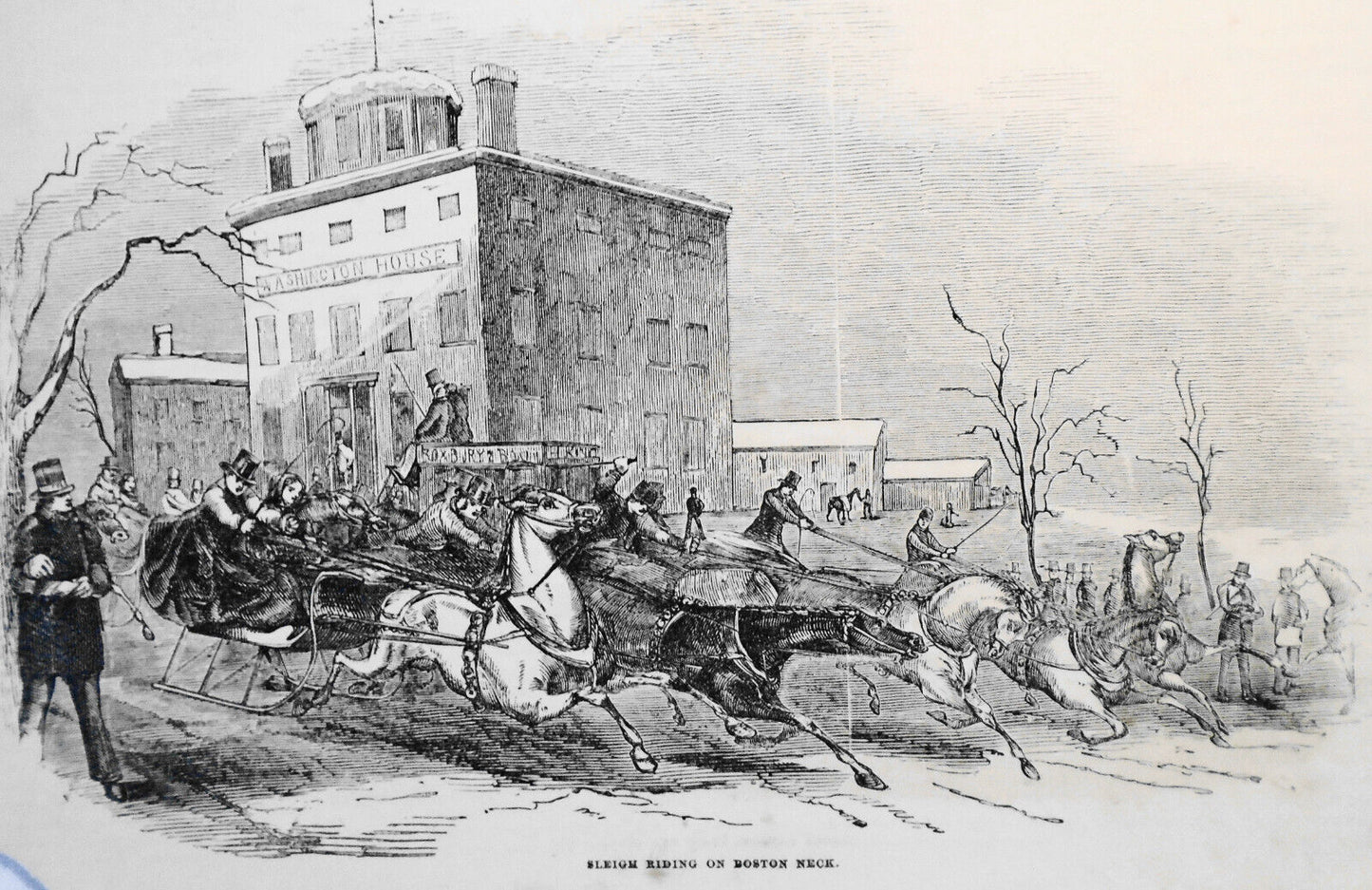 Sleigh Riding On Boston Neck -  Gleason's Pictorial 1852 print