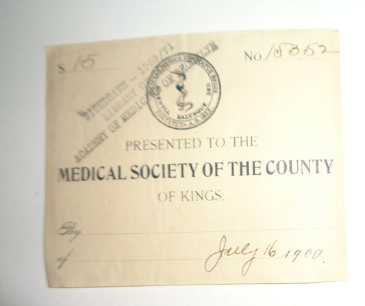 Medical Society of the County of Kings - Presentation Bookplate, 1900
