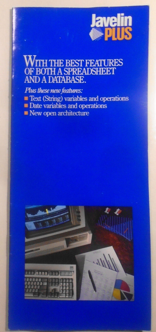 Javelin Plus spreadsheet / database  promo brochure, 1980s. For IBM PCs