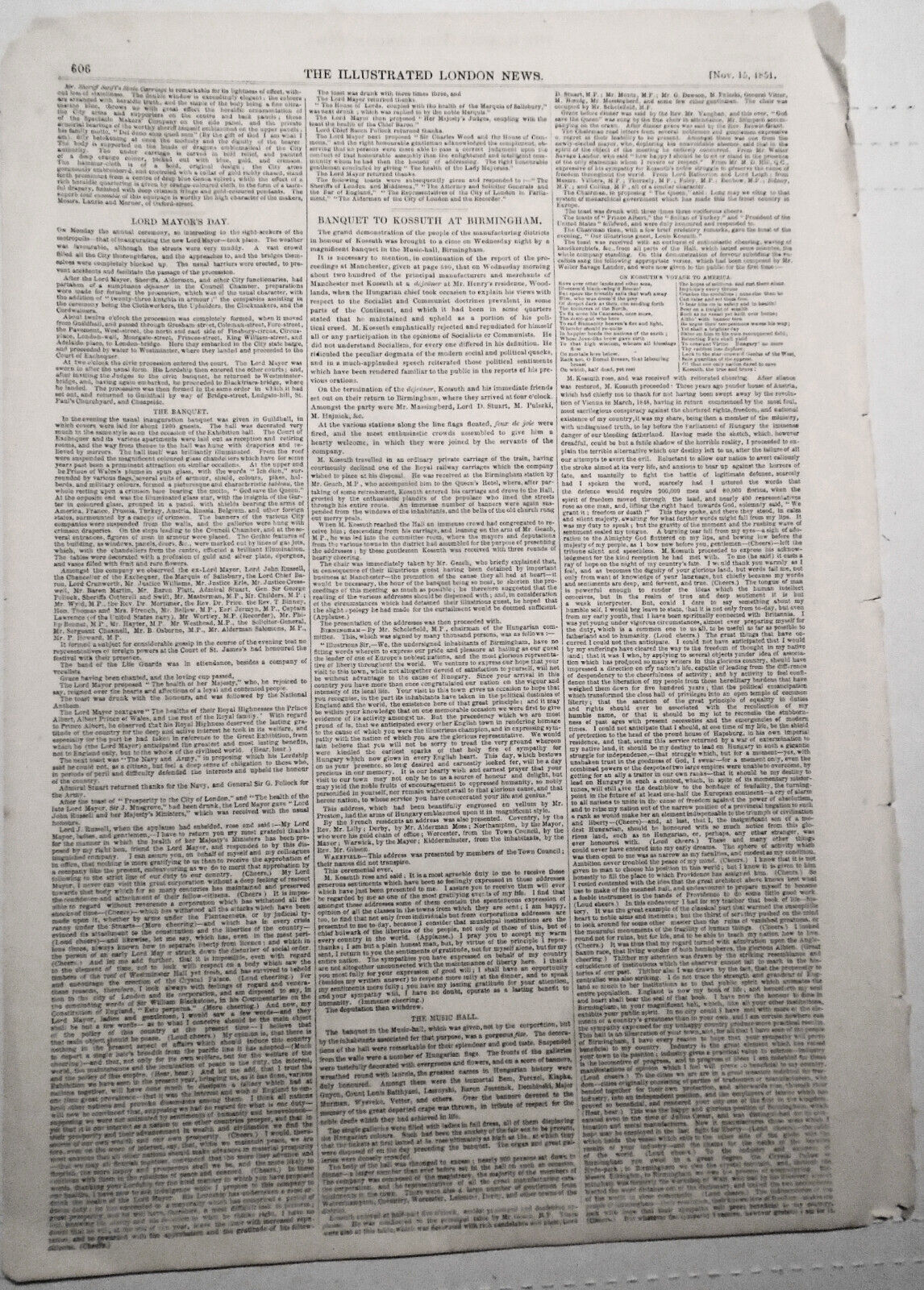 The New Lord Mayor, William Hunter  -- Illustrated London News -  Nov. 15, 1851