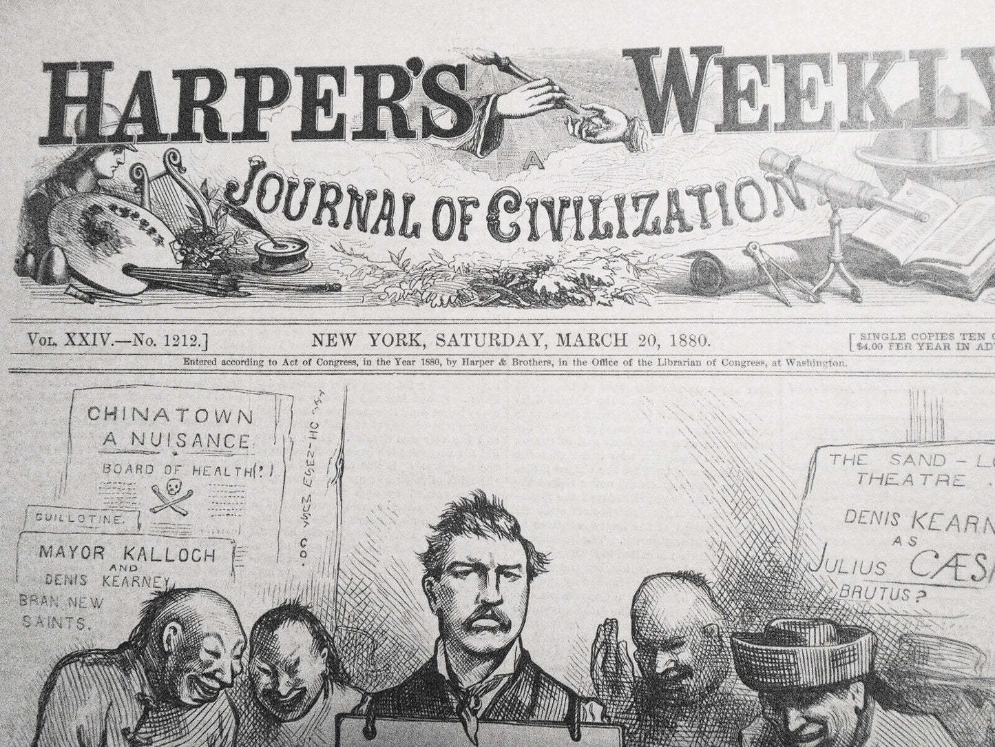 "The Ides of March"  by Thomas Nast.  Harper's Weekly, March 20, 1880. Original.