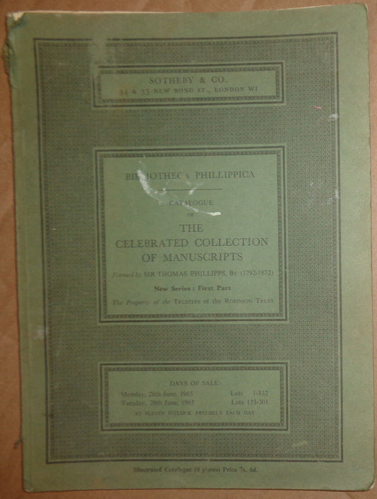 BIBLIOTHECA PHILLIPPICA - Sotheby's - NEW SERIES: FIRST PART JUNE 1965