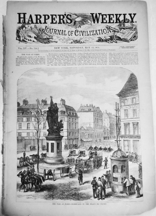 Harper's Weekly, May 13, 1871 - War at Paris; Crisis in China, etc - Original