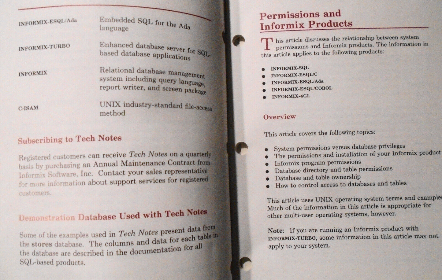 Informix Tech Notes, Winter 1988, and Summer 1989