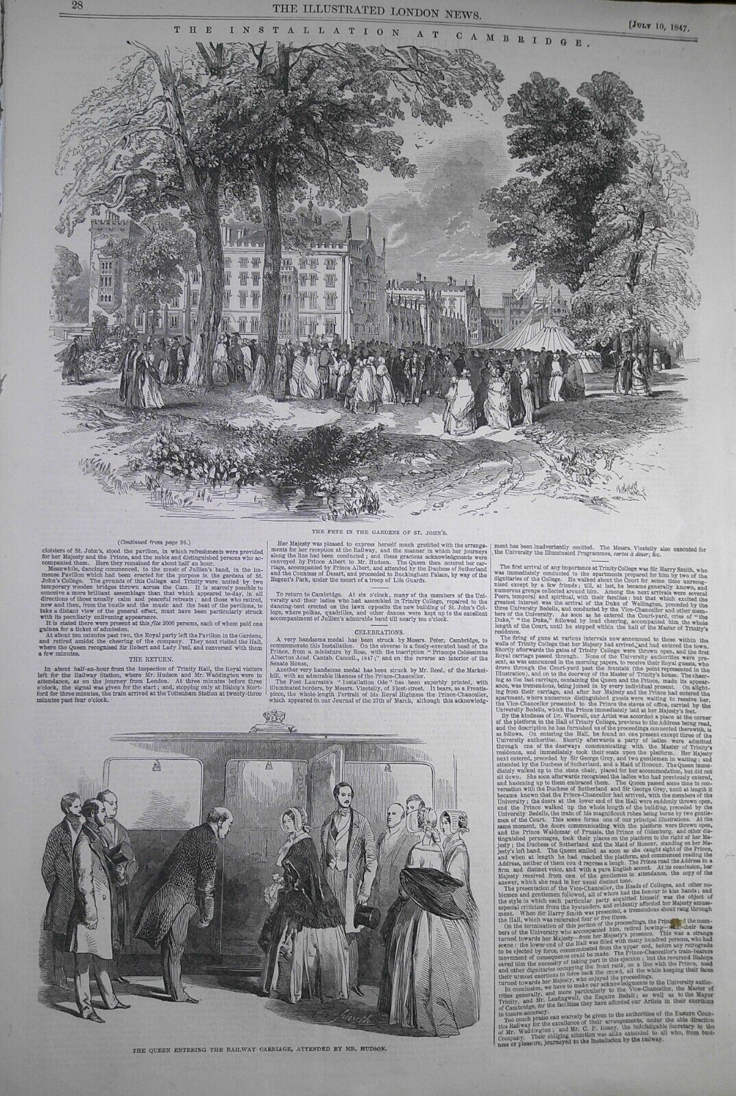 "The Installation at Cambridge" -  Illustrated London News, July 10, 1847