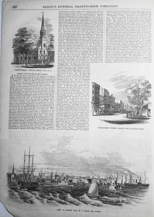Jersey City, State of New Jersey - Story & 6 Prints - Ballou's Pictorial, 1857.