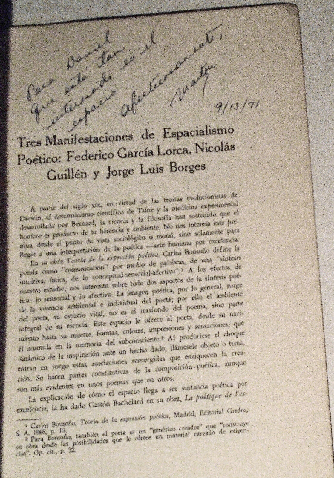 Tres Manifestaciones De Espacialismo Poetico: Lorca, Guillen, Borges -Maria Font