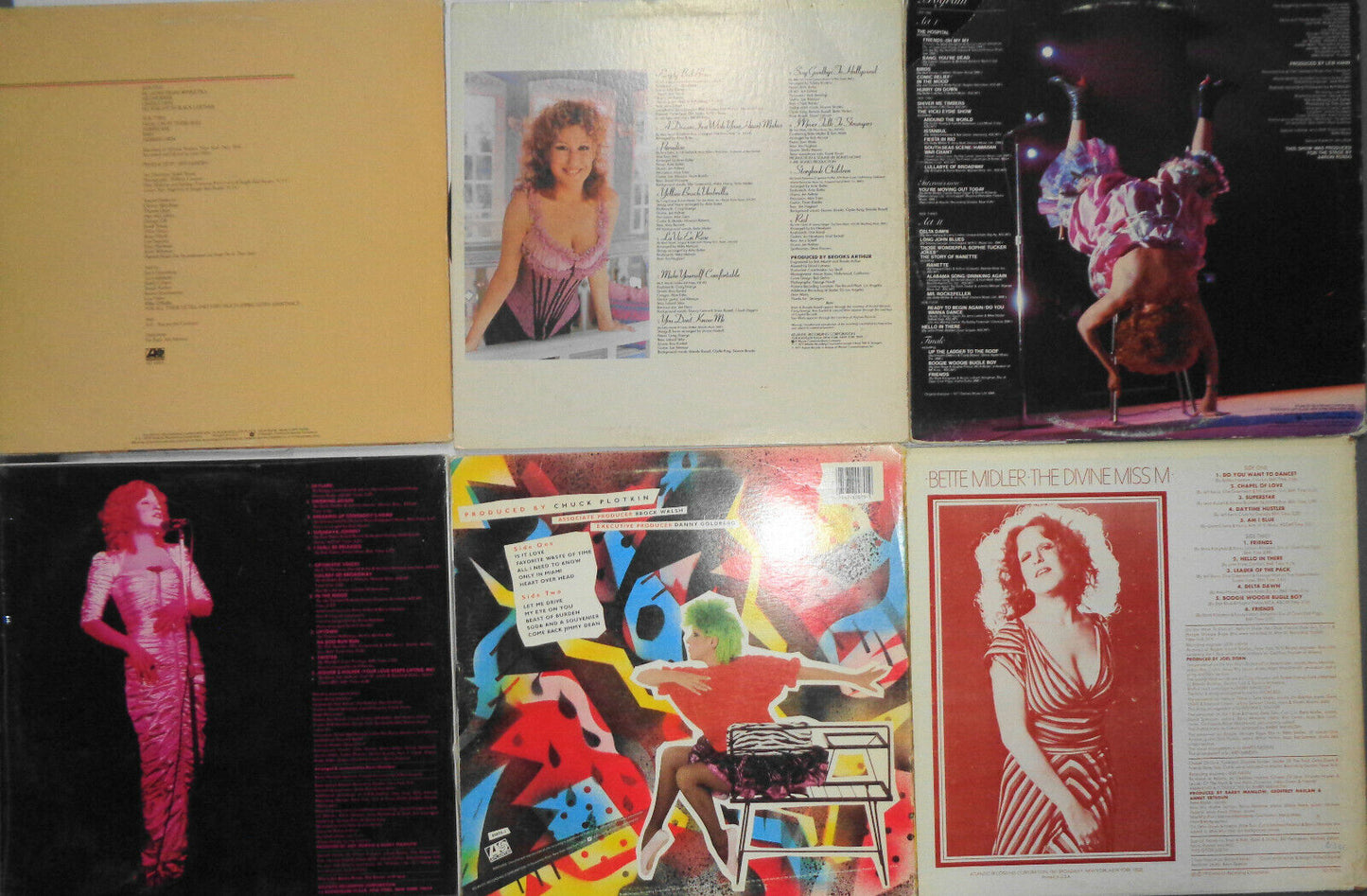 Bette Midler 6 LP lot : Thighs..., Live, Divine, Broken Blossom, No Frills...