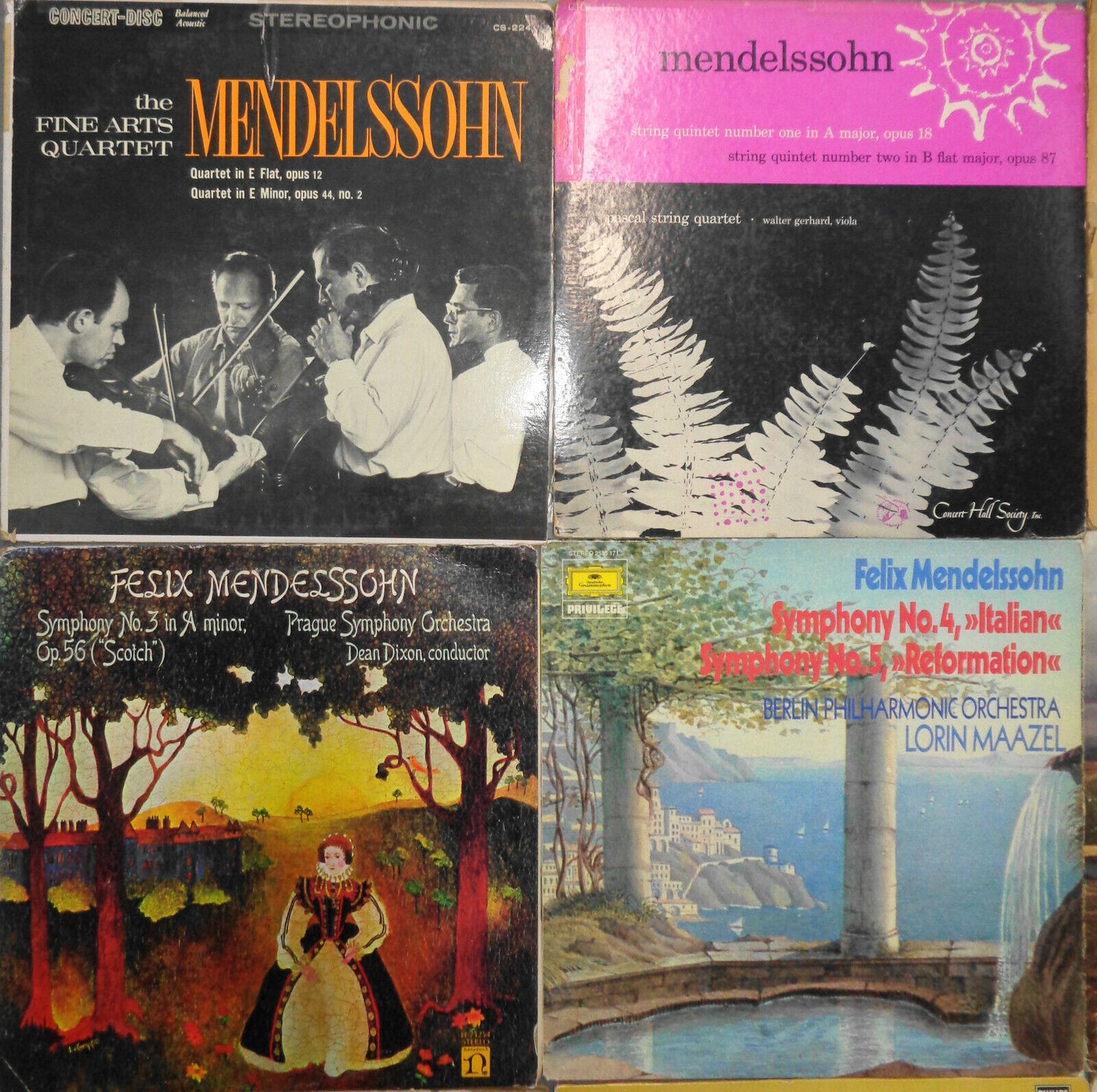 16 Mendelssohn LPs - Midsummer Night's Dream, Fine Arts Quartet, Menuhin, Raskin