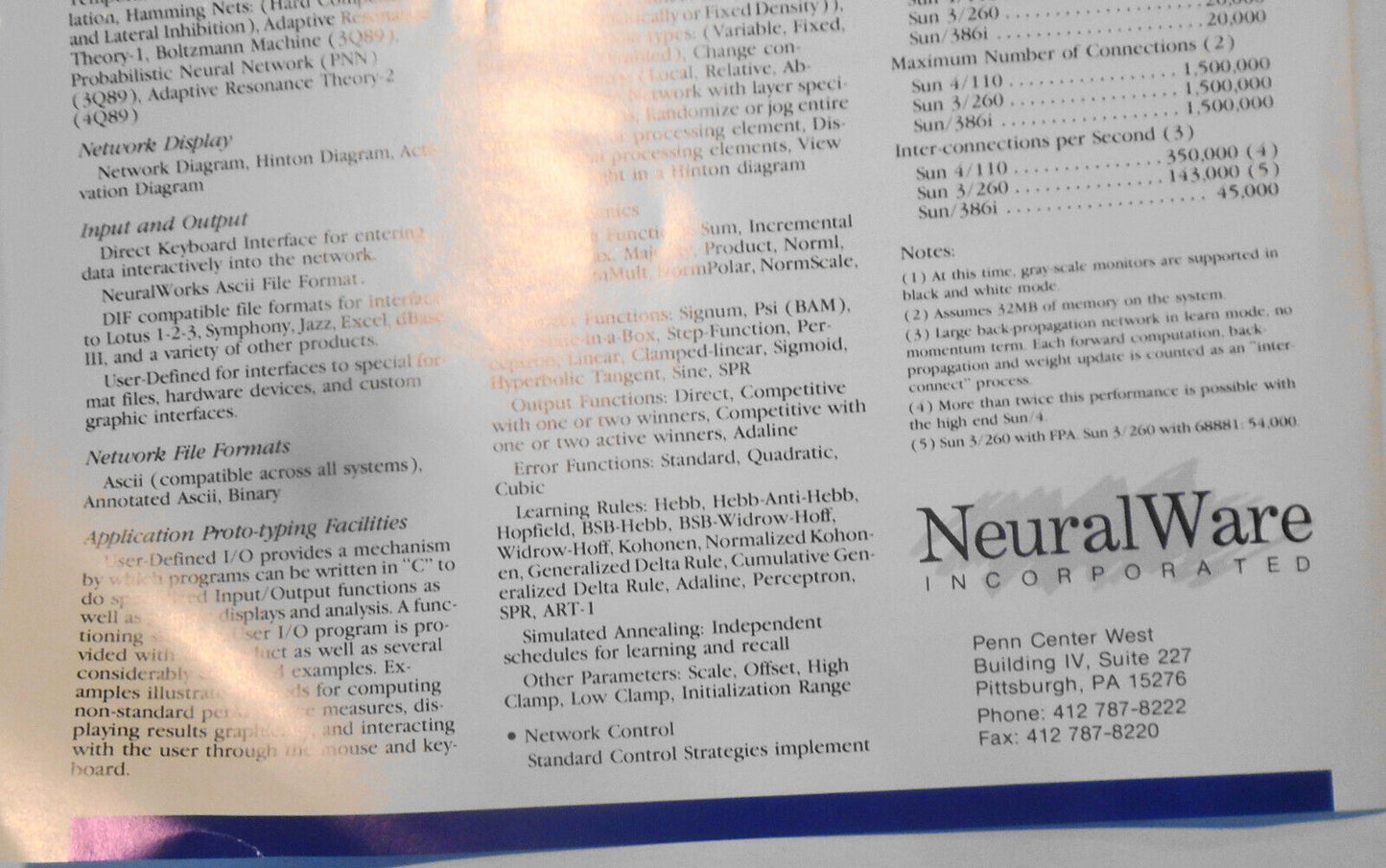 [Artificial intelligence] NeuralWorks Professional II on Sun  - promo 1989