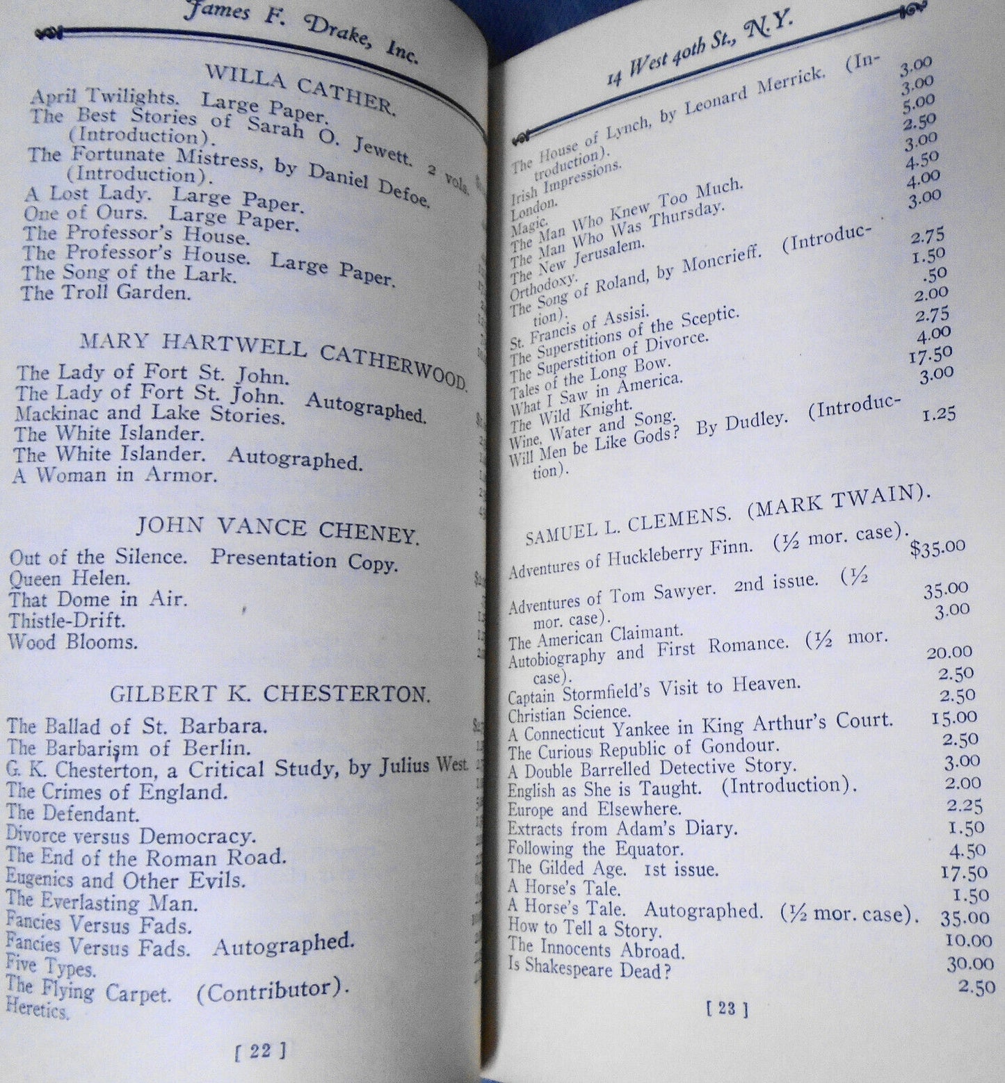 1926 James F. Drake : A Check-list Catalogue Of First Editions - No. 178