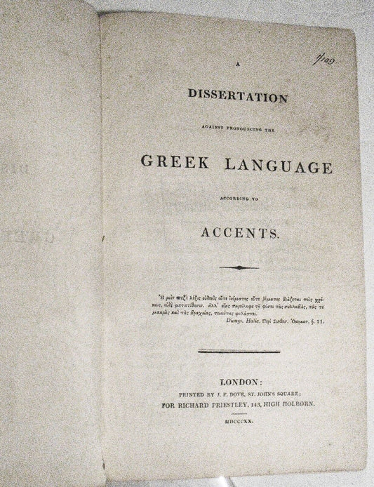 1820 A dissertation against pronouncing the Greek language according to accents