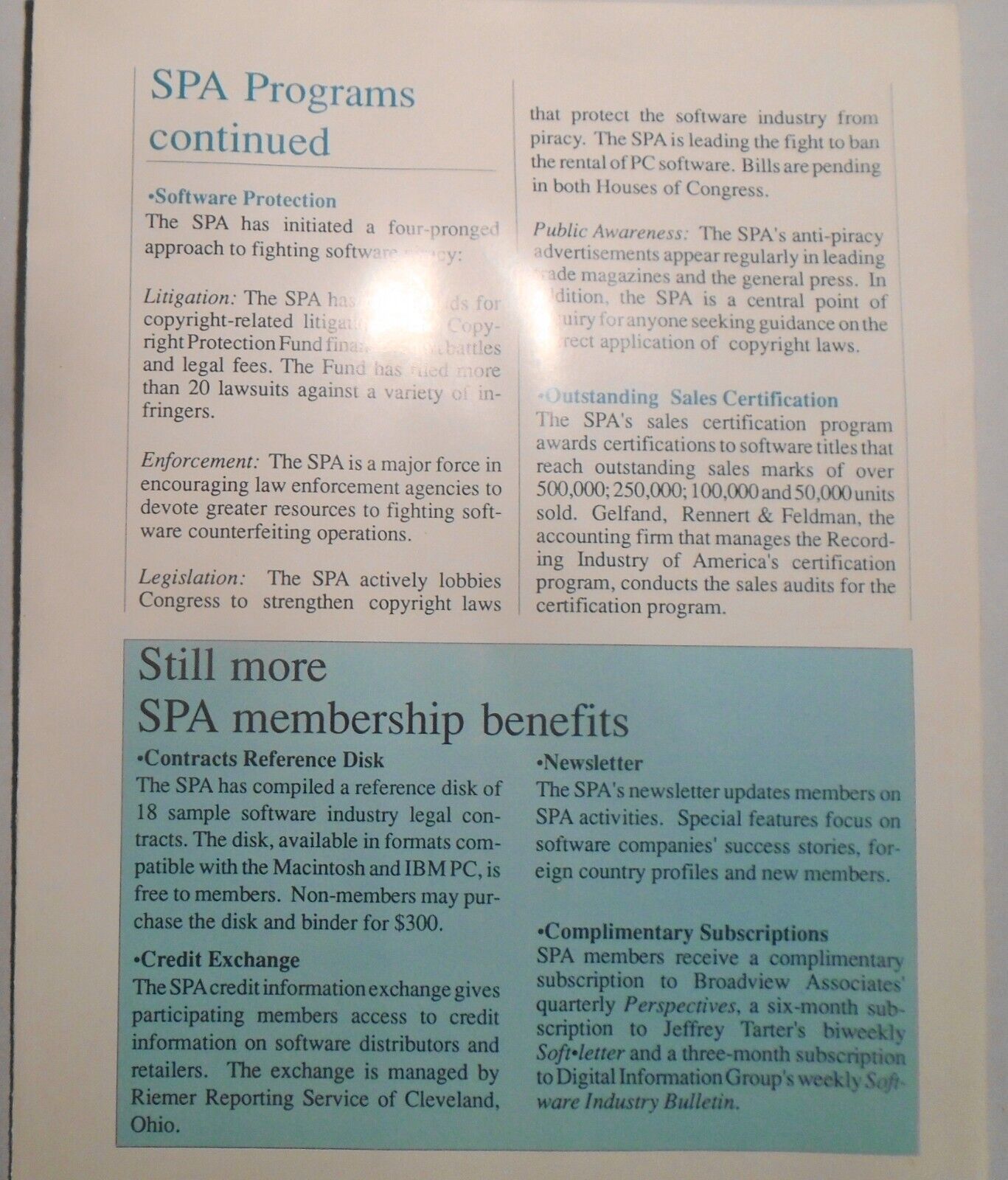 Software Publishers Association Membership Application and Literature - 1989