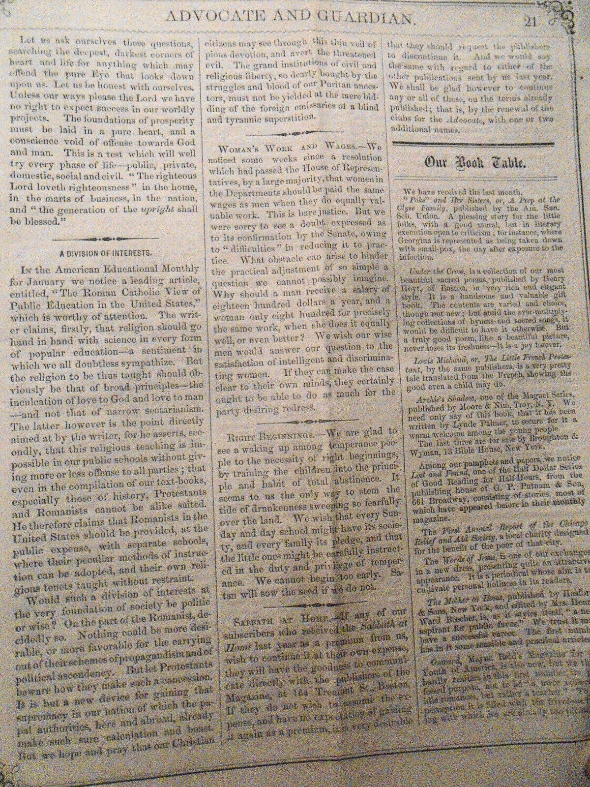 1869 Lot of 3 issues of  Advocate and Family Guardian