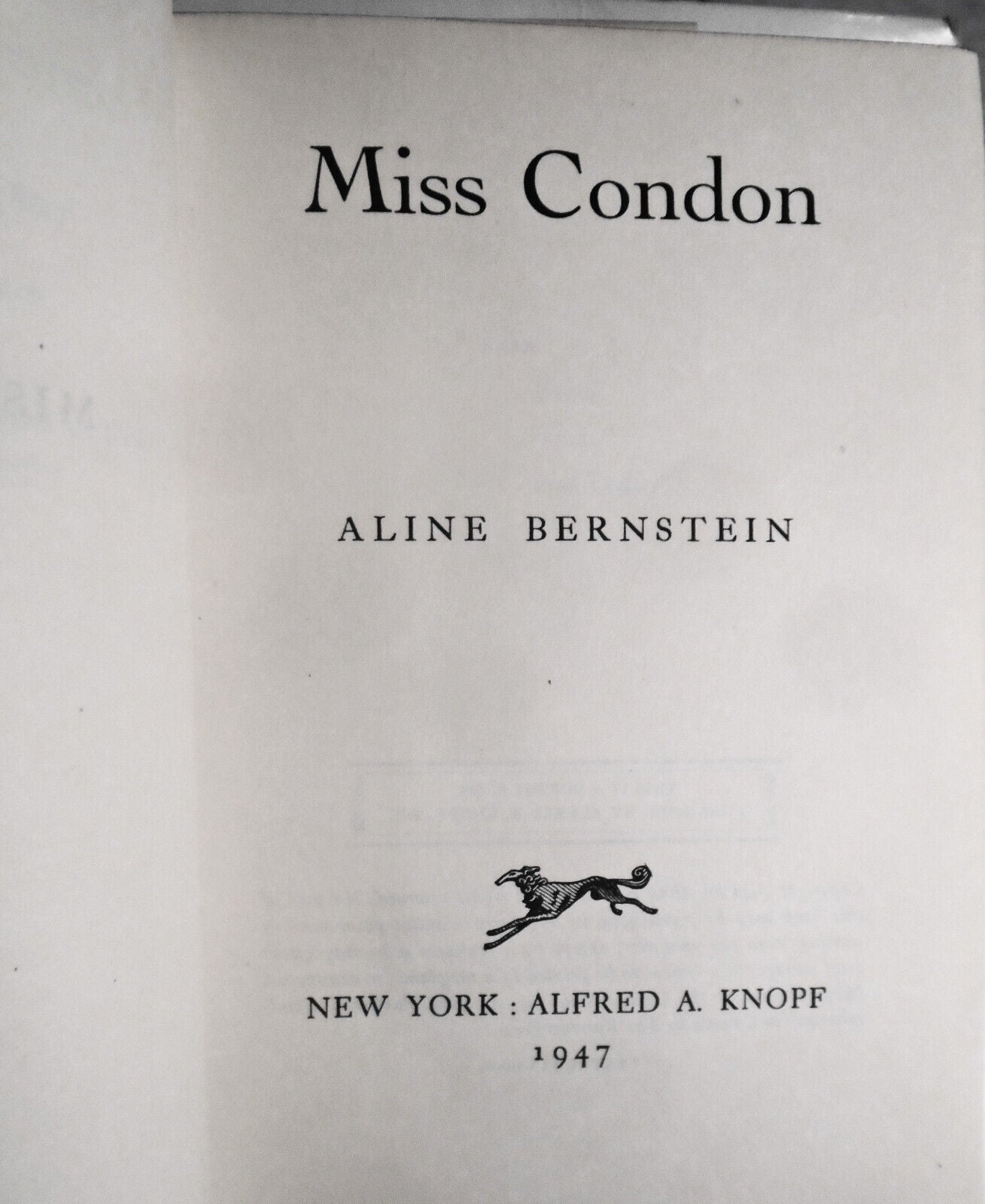 Miss Condon, by Aline Bernstein. First Edition, 1947. Hardcover/DJ
