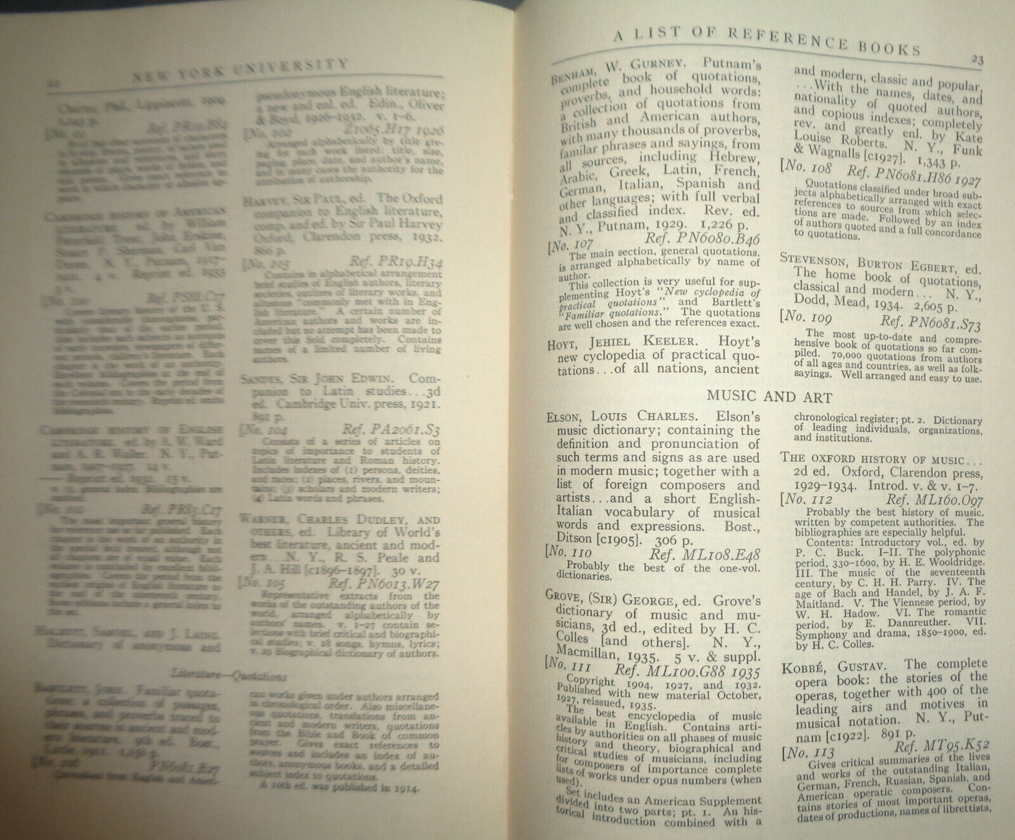 NEW YORK UNIVERSITY BULLETIN, AUGUST 1935 - LIST OF REFERENCE BOOKS FOR FRESHMEN