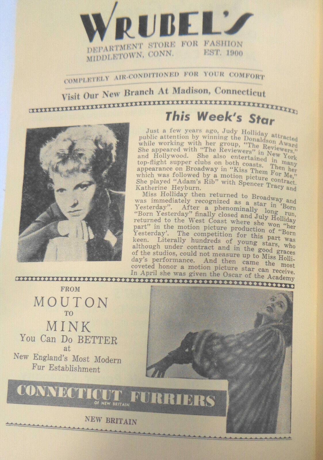 Judy Holiday in Dream Girl by Elmer Rice, Ivoryton Playhouse Program, 1951