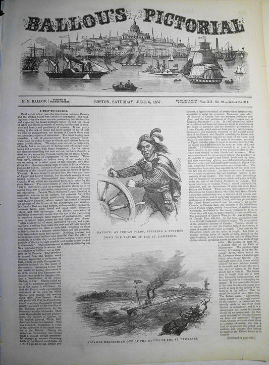 A Trip to Canada - Story & 8 Prints - Ballou's Pictorial, June 6, 1857. Original