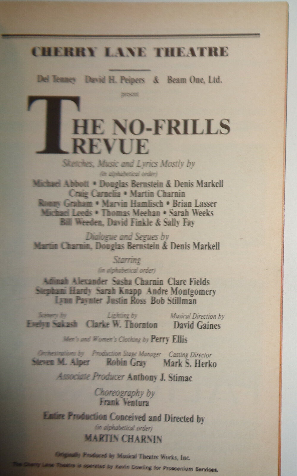 THE NO-FRILLS REVUE - PLAYBILL - JANUARY 1988 - VOL. 88 NO. 1