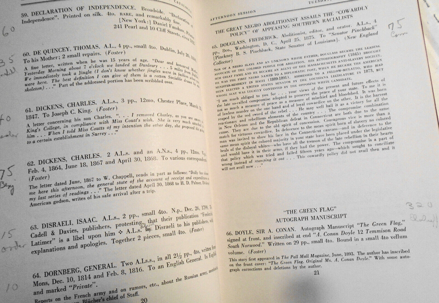 Autograph letters; Aztec manuscript, etc - Thomas Henry Foster Parke-Bernet 1957