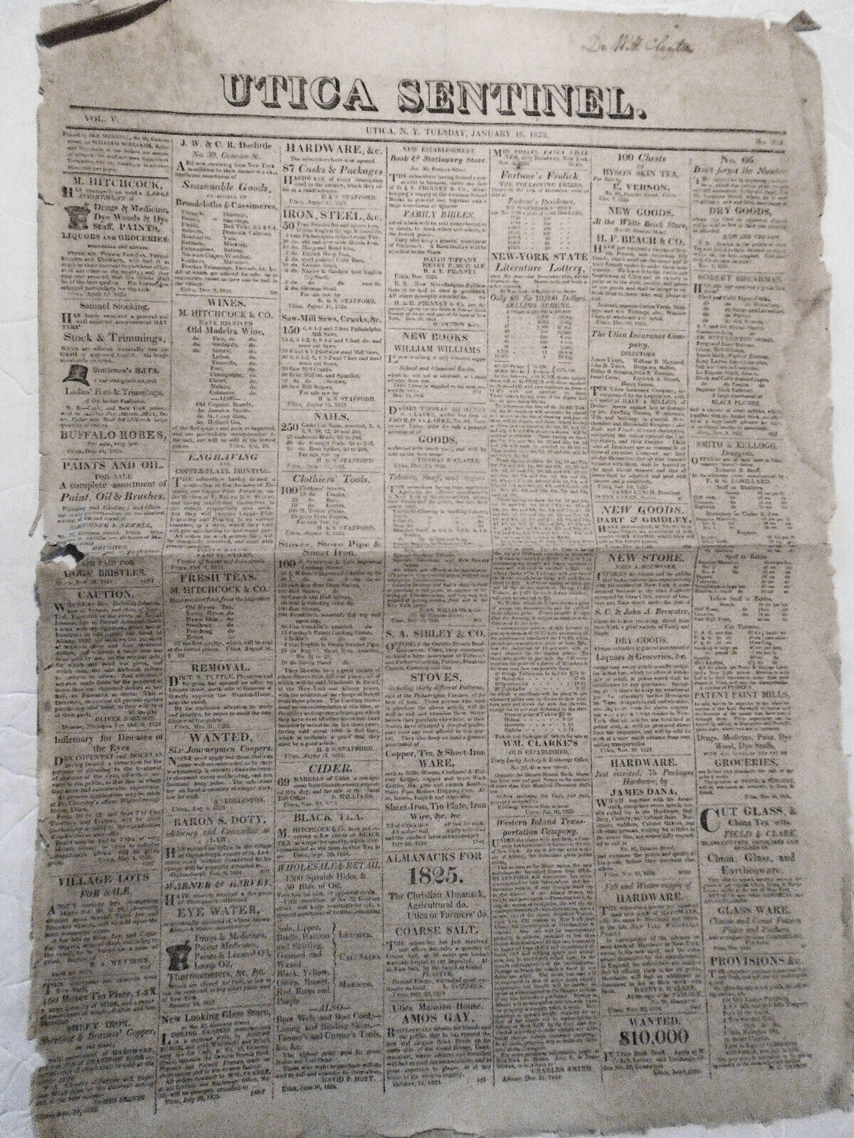 Utica Sentinel, January 18, 1825. General Lafayette Act in Congress & response..
