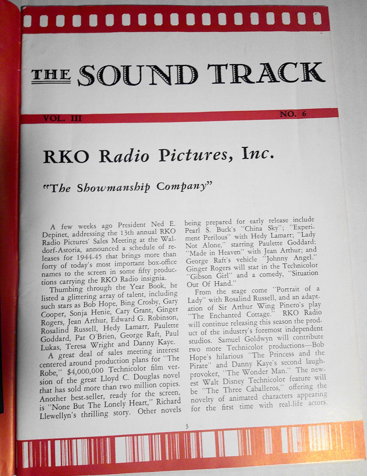 The Sound Track, Vol. 3, No. 6, 1944 - by RKO Motiograph. Air Conditioning issue