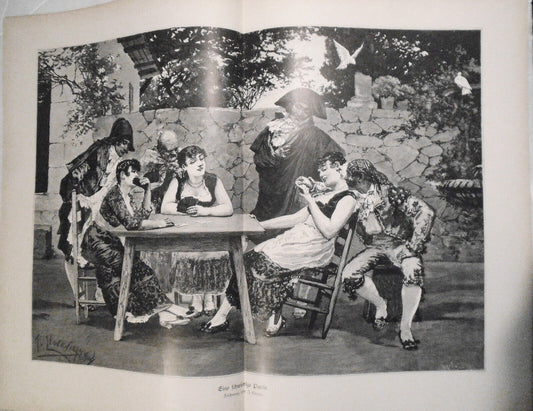 Eine Schwierige Partie, by  J. Llovera --  1886 [Women playing cards] - 22 x 16"