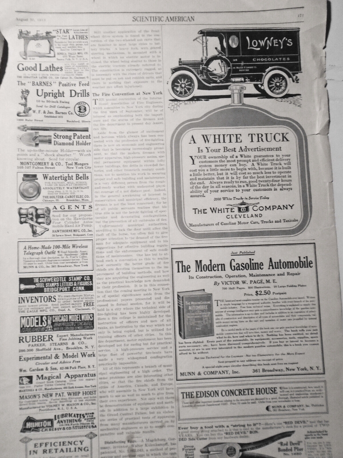 The Motor-driven Commercial Vehicle - Aug. 30, 1913 Scientific American. 4 pages