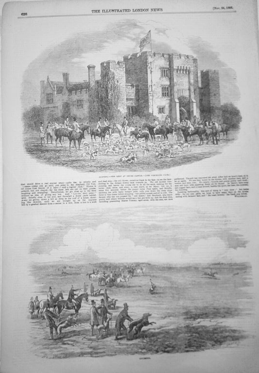 Hunting and Coursing - 2 engravings  - Illustrated London News, Nov. 24, 1855