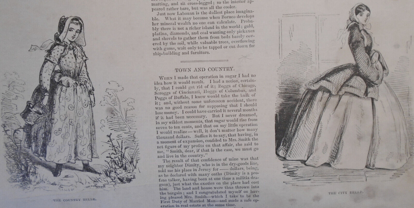 Town And Country - Harper's Weekly, February 6, 1858 - Story & 6 Prints