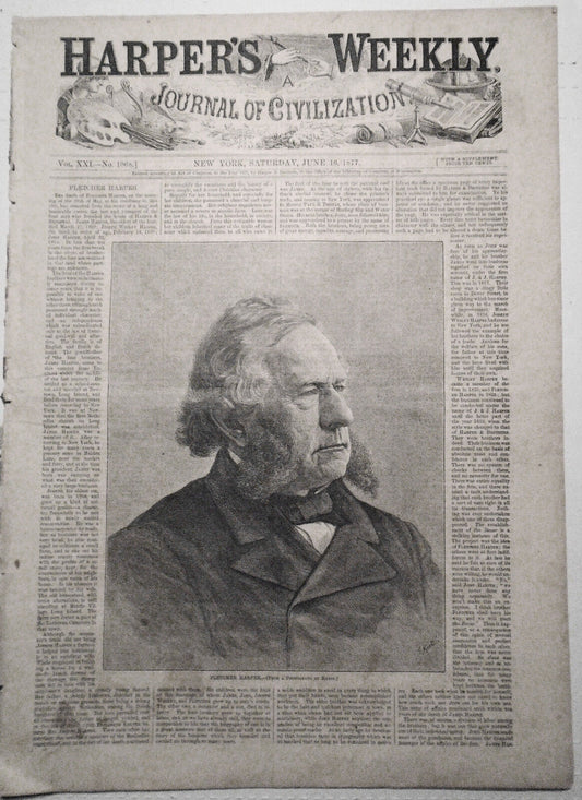 Harper's Weekly June 16, 1877 - Bat Skeleton; Russia Turkey War Danube etc