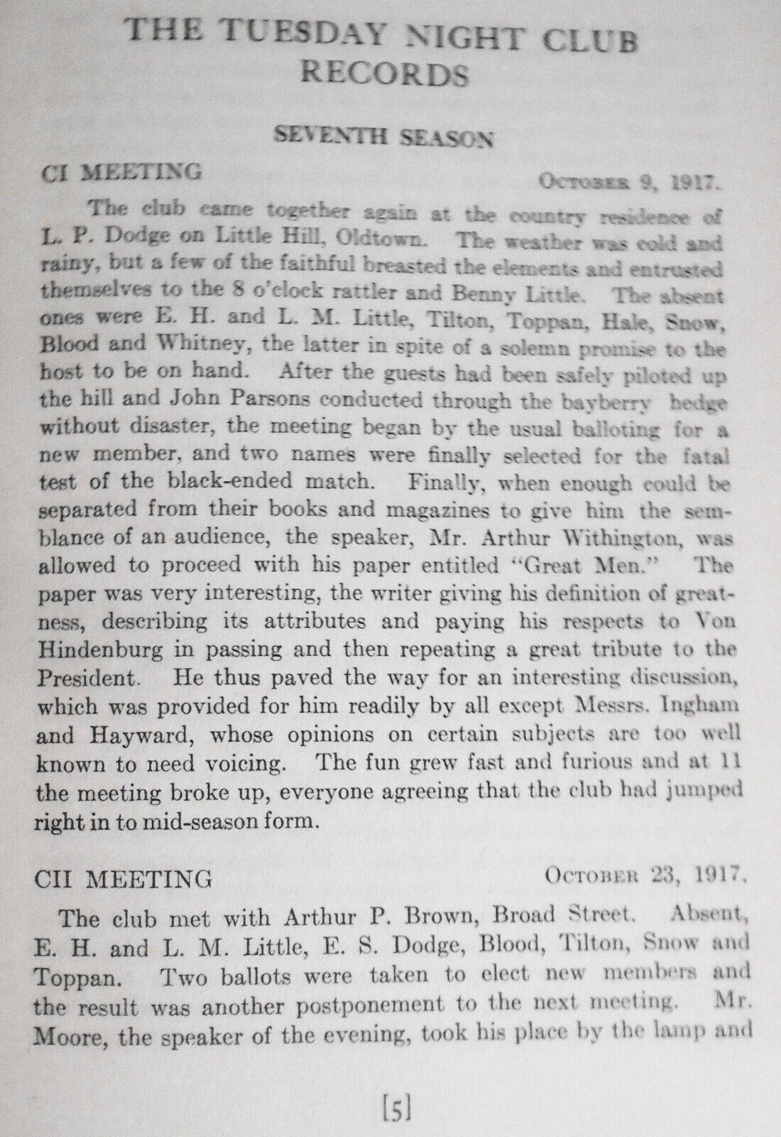 The Records of the Tuesday Night Club of Newburyport - 1911-1929 - in 3 Volumes.