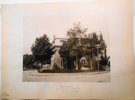 High School, Fitchburg Massachusetts  antique print early 1900s - 13.75 x 10.25"