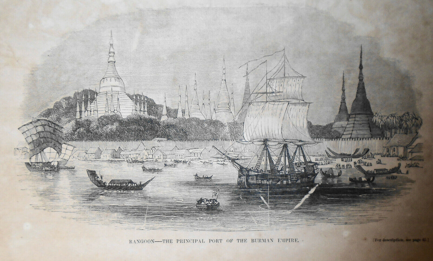 Horstmann's Manufactory & Rangoon port - 2 prints & story - Gleason's 1850s