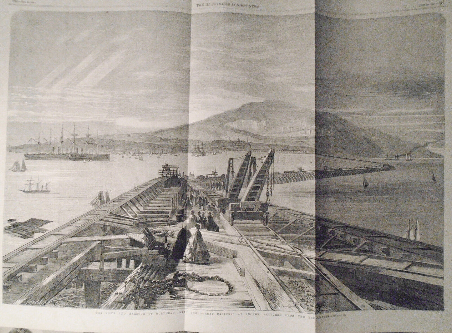 1859  Town And Harbour Of Holyhead, With The "Great Eastern" At Anchor