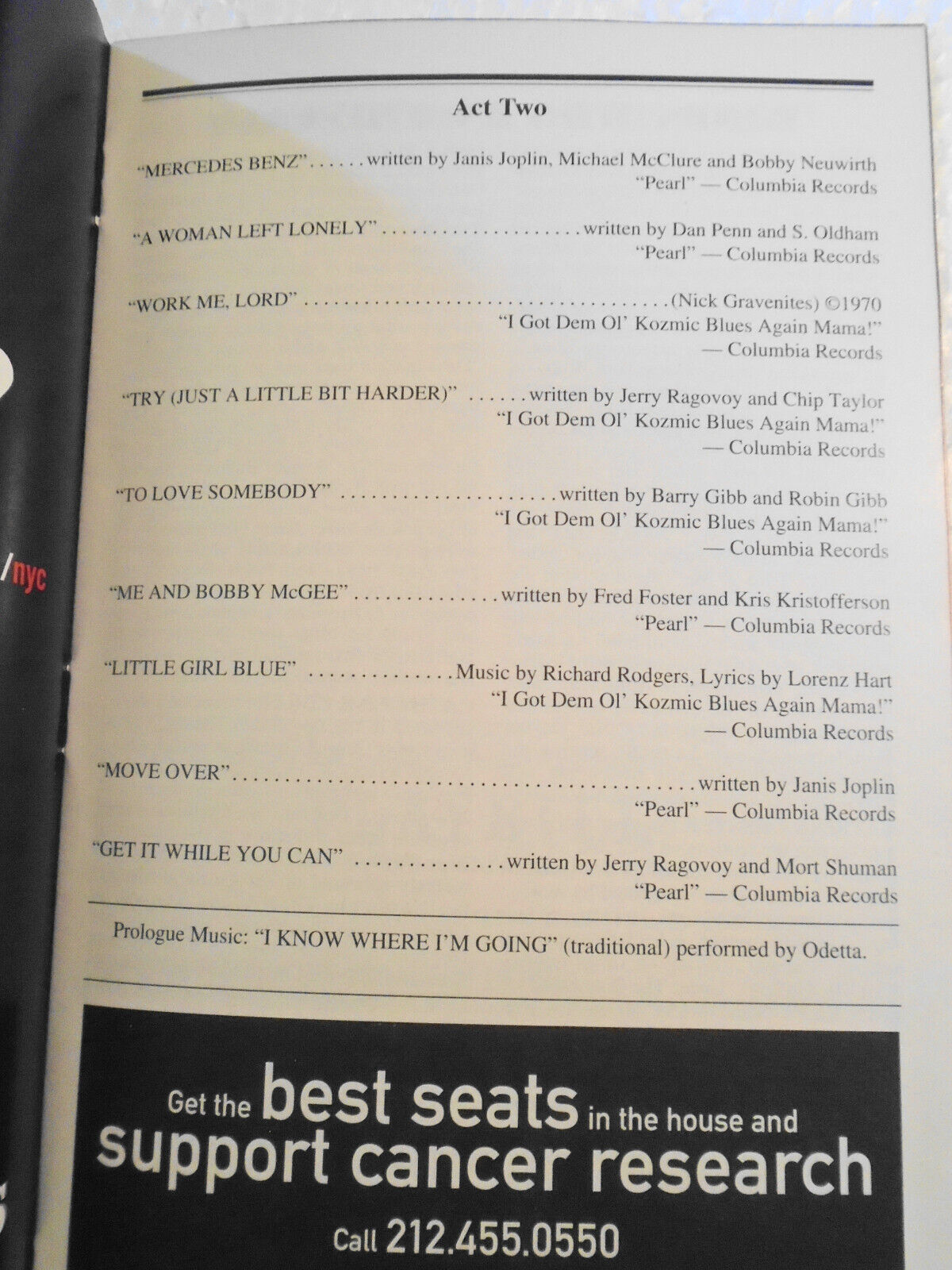 Love, Janis - Playbill - December 2002. Village Theater, NYC. Sass Jordan...