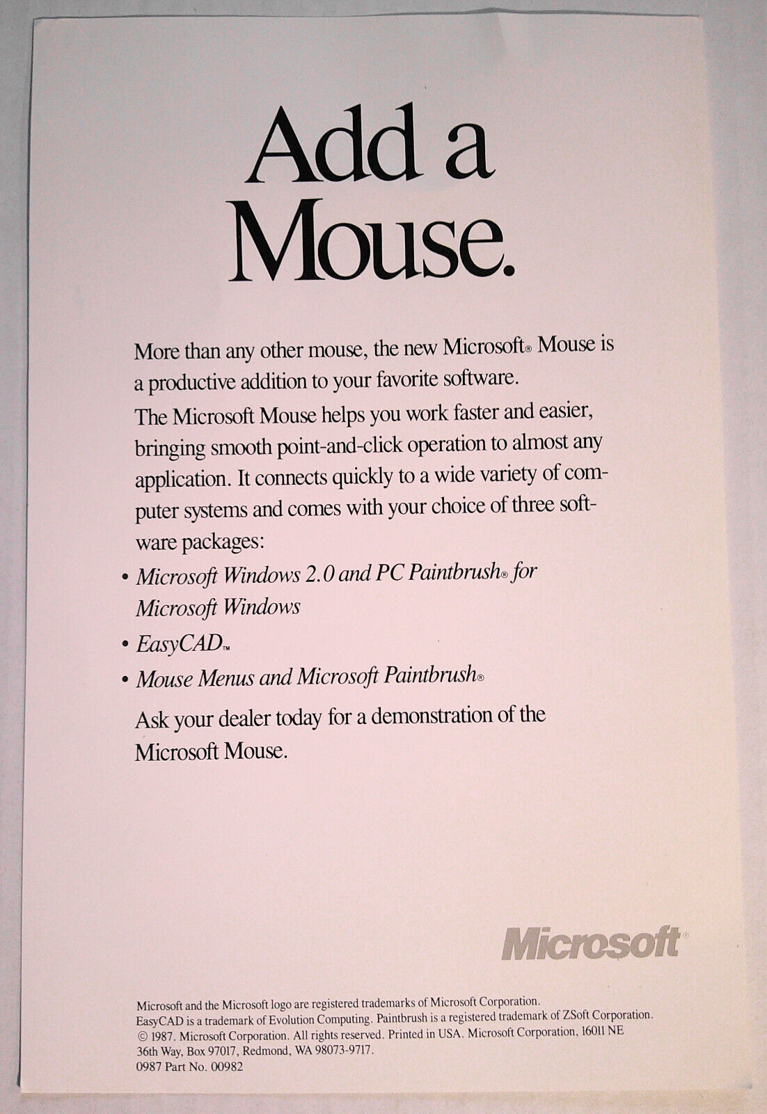 1987 Microsoft Mouse Promo Flyer