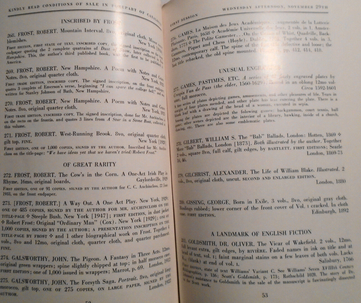 Distinguished Books Manuscripts Prints of Charles Auchincloss. 1961 Parke-Bernet