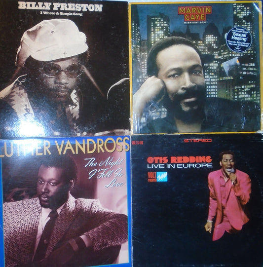 Lot of 4 R&B Soul LPs: Billy Preston, Marvin Gaye, Luther Vandross, Otis Redding