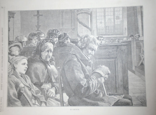 Every Saturday - Original, Full Page Print - "In Church" - January 22, 1870