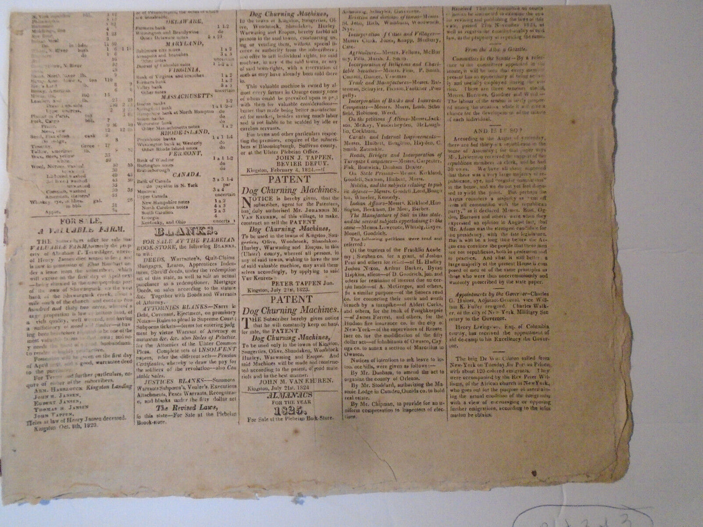 The Ulster Plebeian, January 19, 1825 - New York Governor DeWitt Clinton's copy