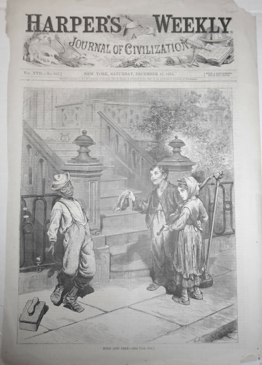 Bond And Free. Harper's Weekly - December 27, 1873. Original print by Shepard