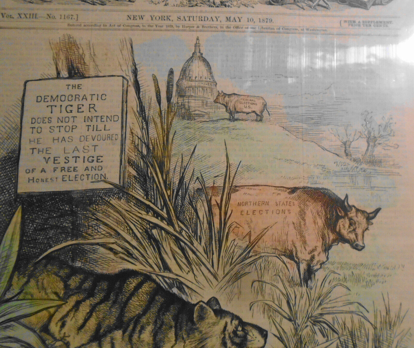 The Bulldozer, by Thomas Nast - Harper's Weekly May 10, 1879. Hand-colored