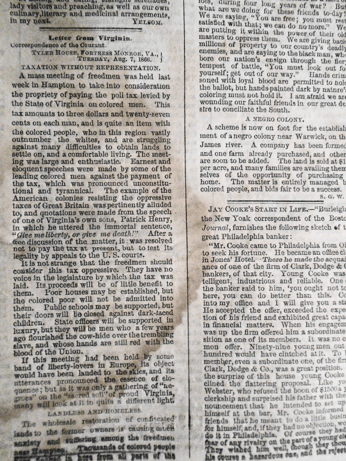 [Slavery] Supplement To The Connecticut Courant, August 25, 1866