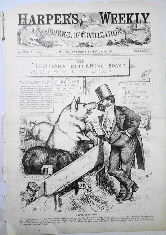 A Jewel Among Swine, by Thomas Nast.  Harper's Weekly February 24, 1877