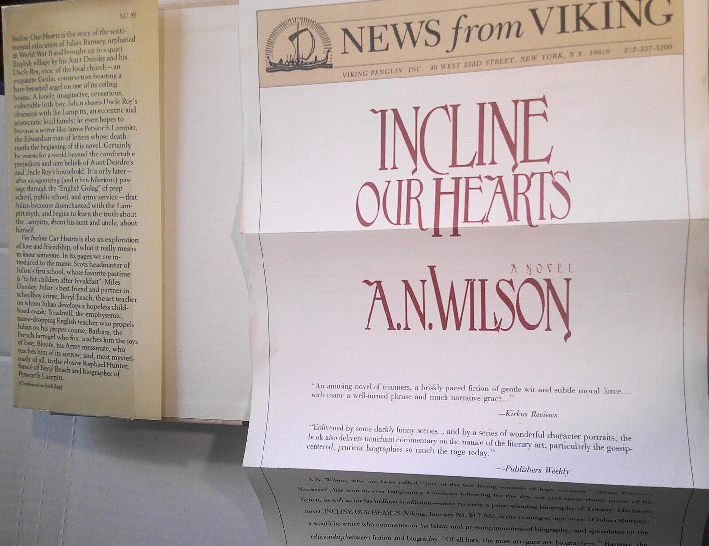 [SIGNED] A. N. Wilson : Incline Our Hearts. First Edition 1988. F/F. Review copy