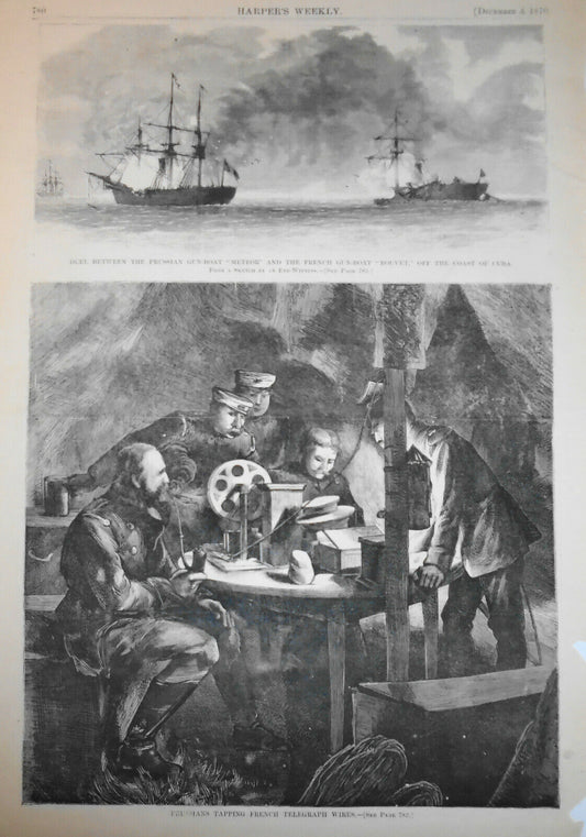 Duel Between the Prussian Gun-boat.../ Prussians Tapping... Harper's Weekly 1882