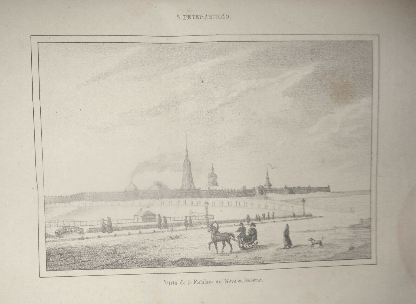 1840 S. Petersburg: Vista de la Fortaleza del Neva en invierno - engraving