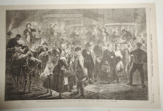 BEFORE THE HOLIDAY - MARKETING BY TORCHLIGHT - A NIGHT SCENE IN 8 AVE, NYC 1868