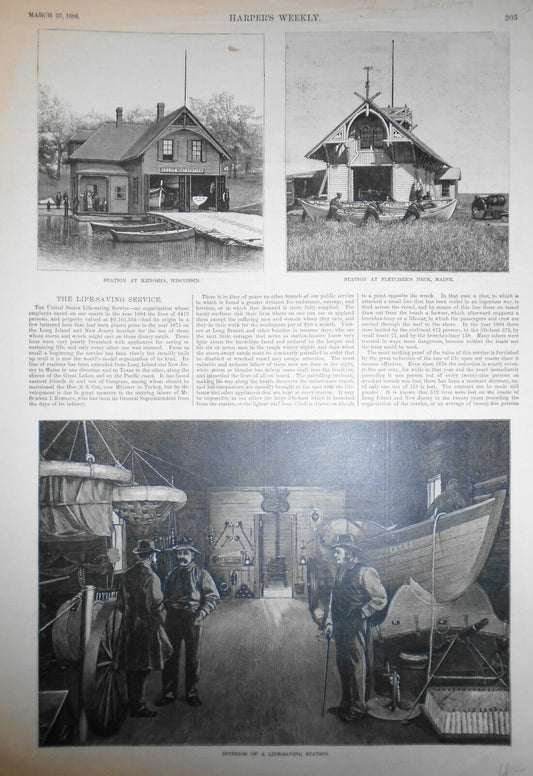 The Life-saving Service : Harper's Weekly - March 27, 1886 - Story & 3 Prints